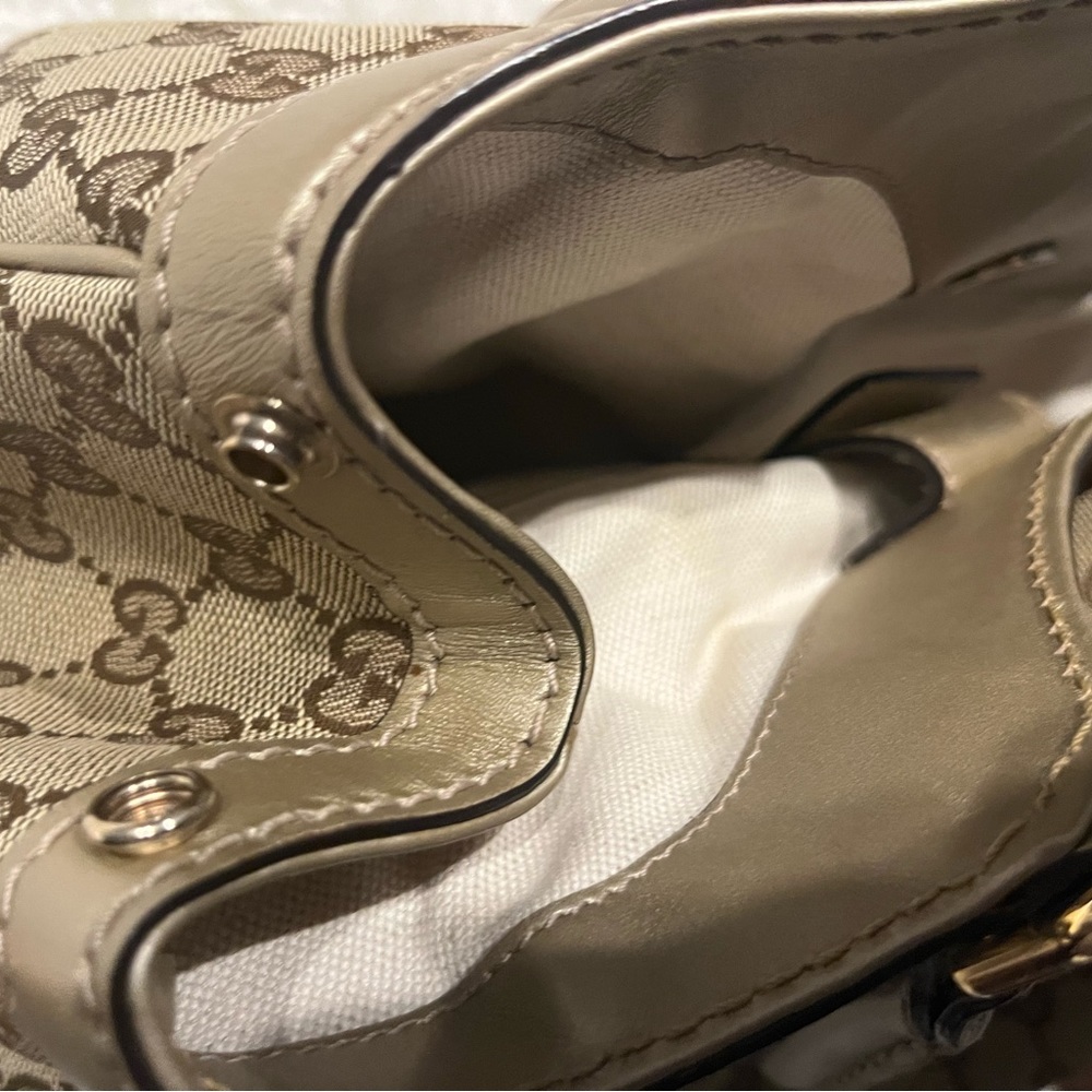 Gucci Beige Brown Monogram Tote with Gold Accent Charm - Picture 10 of 13